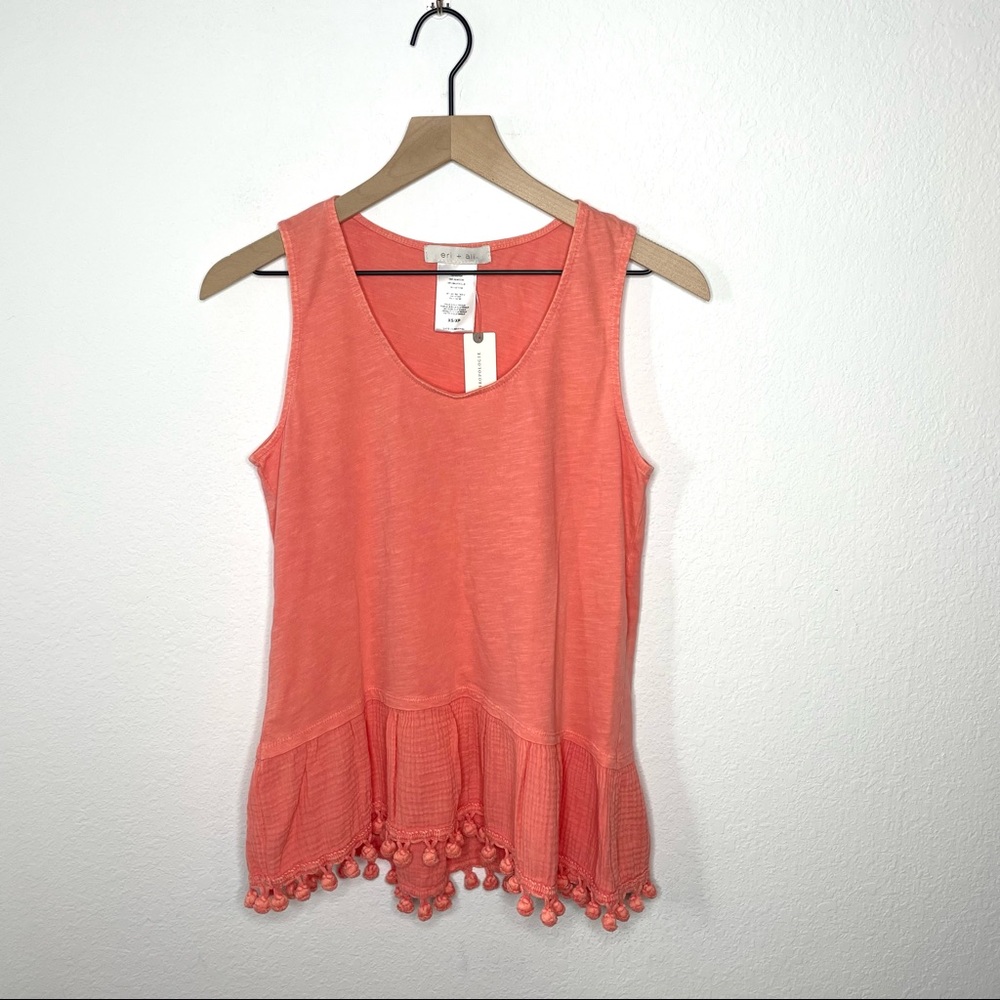 Anthropologie Eri + Ali  Tasseled Peplum Coral Tank NWT Size XS